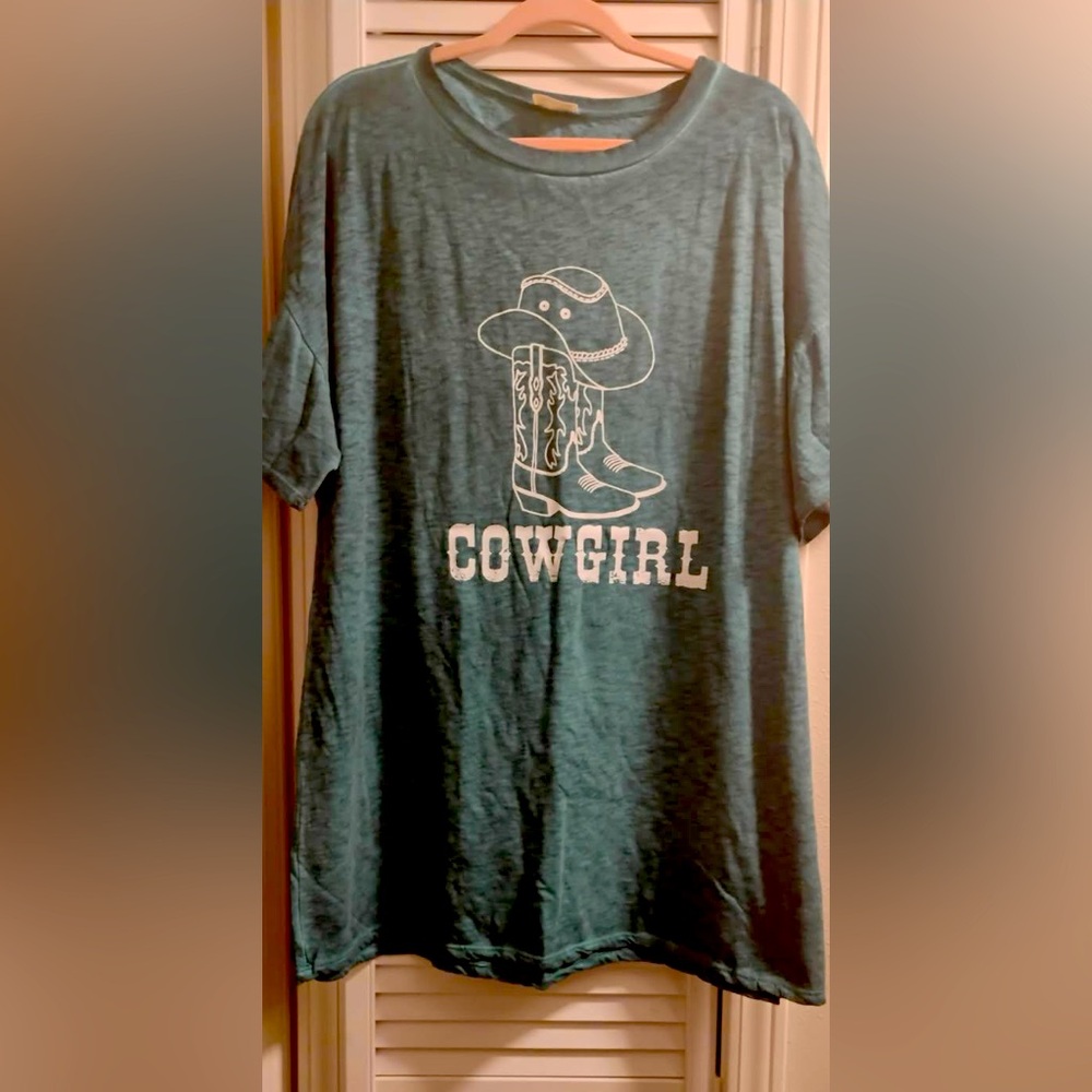 NWT Cowgirl Tshirt Dress Teal Blue Size Small